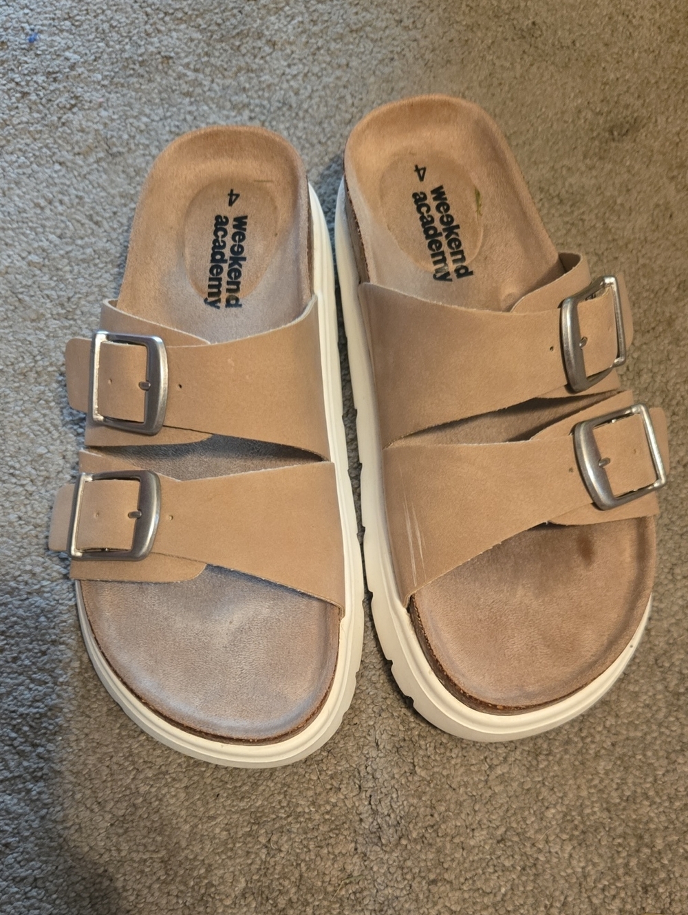 Taupe Double-Buckle Slide Sandals